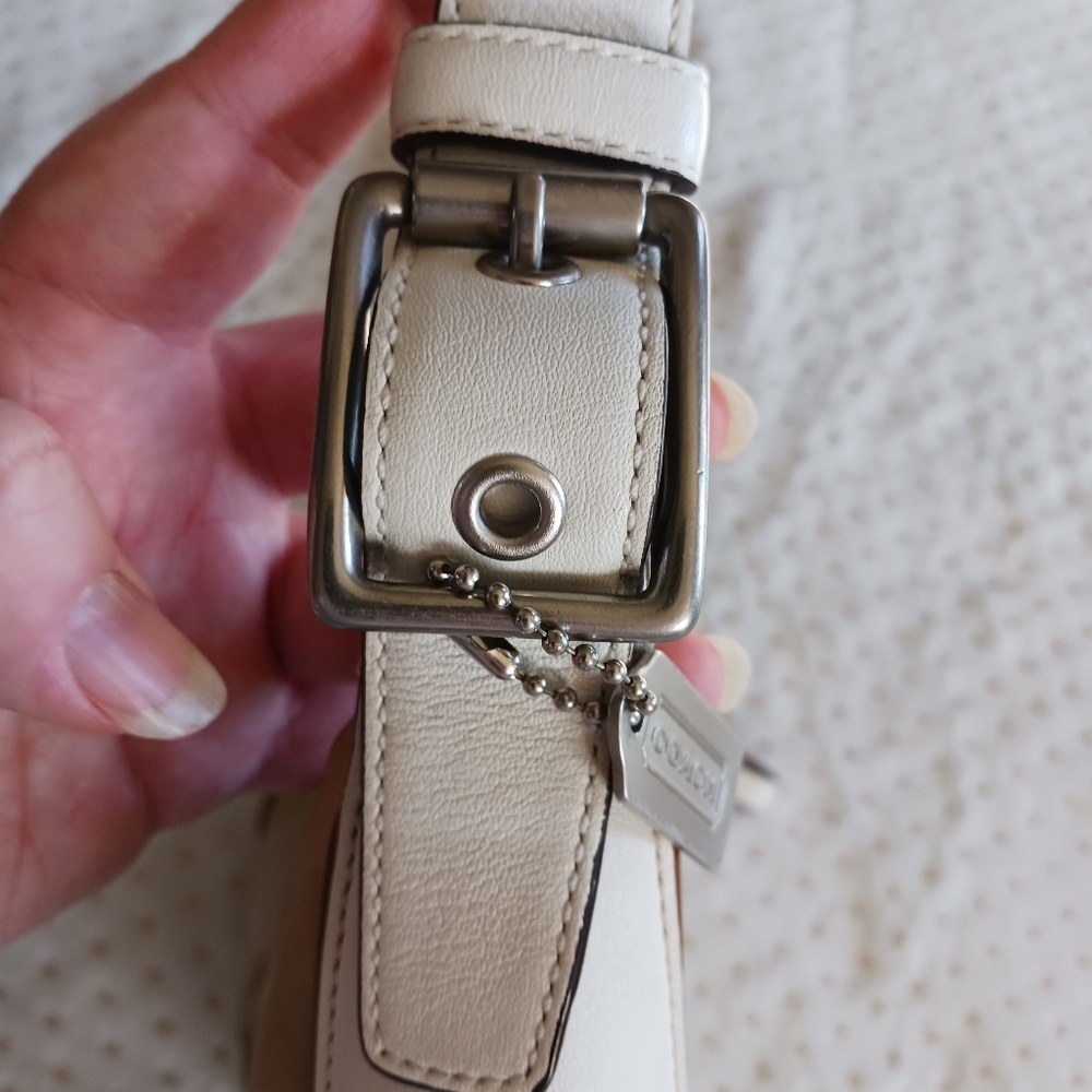 Vintage / Rare Coach Nylon Beige Handbag White Leather Handle Shoulder Bag - Picture 4 of 14